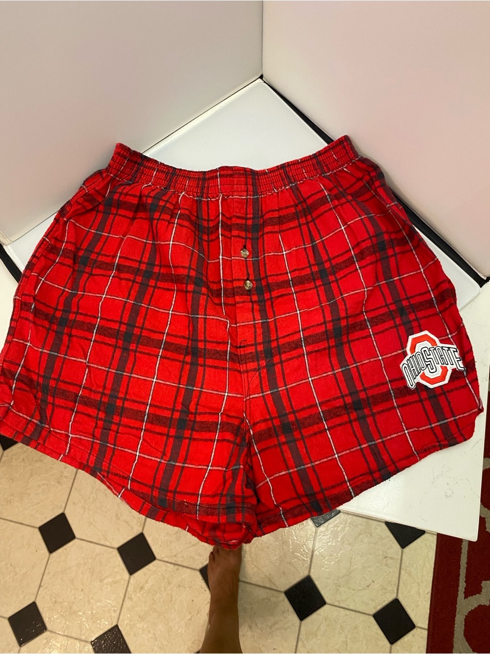 Ohio State University Red Plaid Flannel Athletic Shorts size medium
